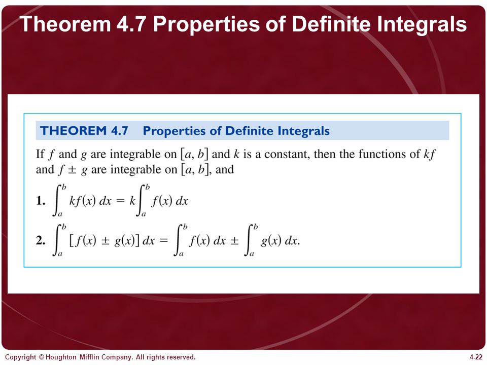Theorem 4.7 Properties of Definite Integrals