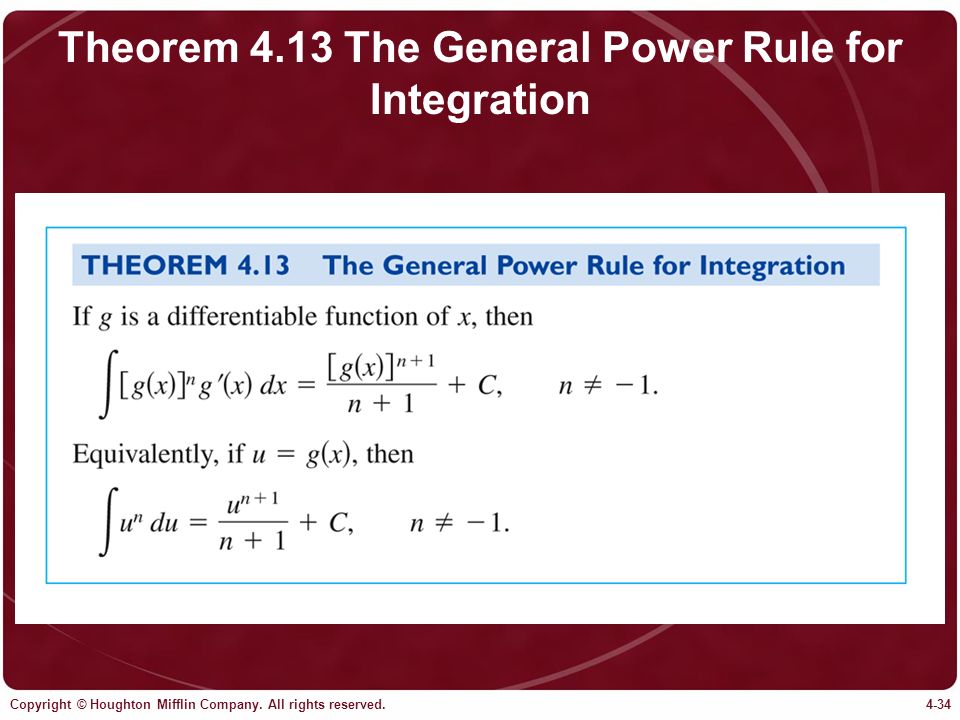 Theorem 4.13 The General Power Rule for Integration