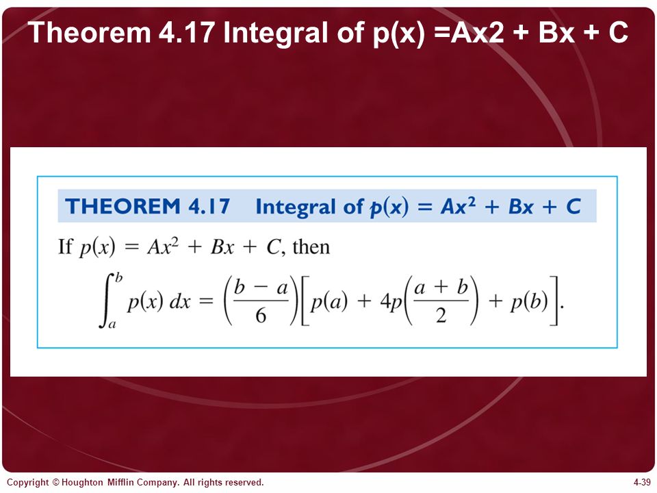 Theorem 4.17 Integral of p(x) =Ax2 + Bx + C