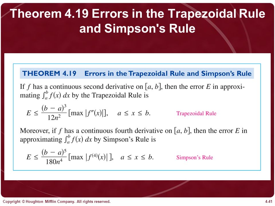 Theorem 4.19 Errors in the Trapezoidal Rule and Simpson s Rule