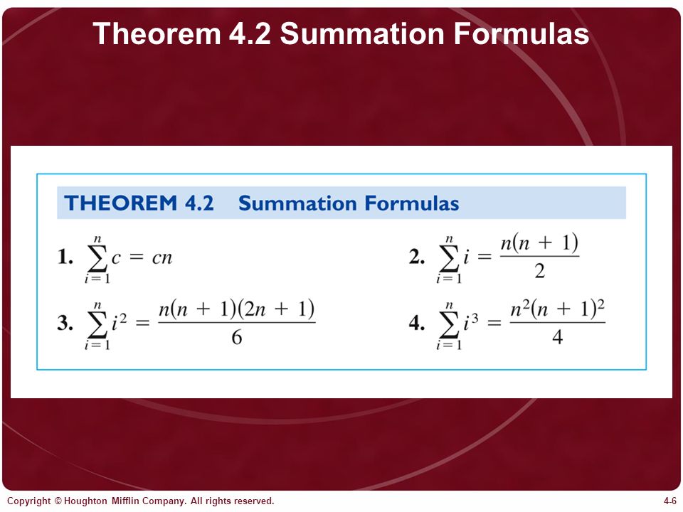 Theorem 4.2 Summation Formulas