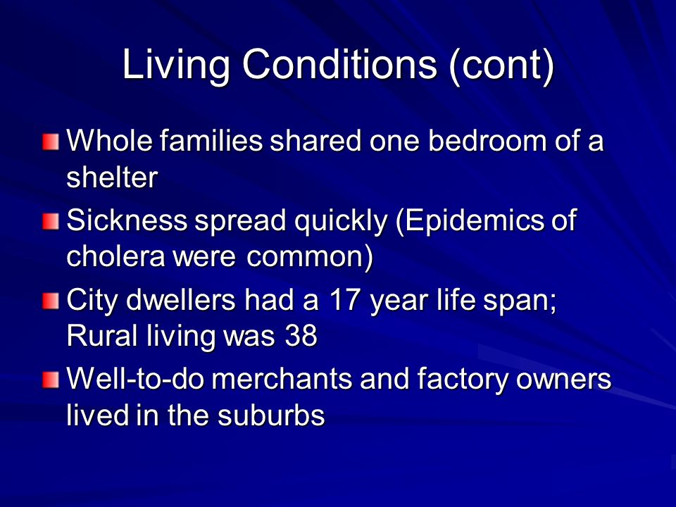 Living Conditions (cont)
