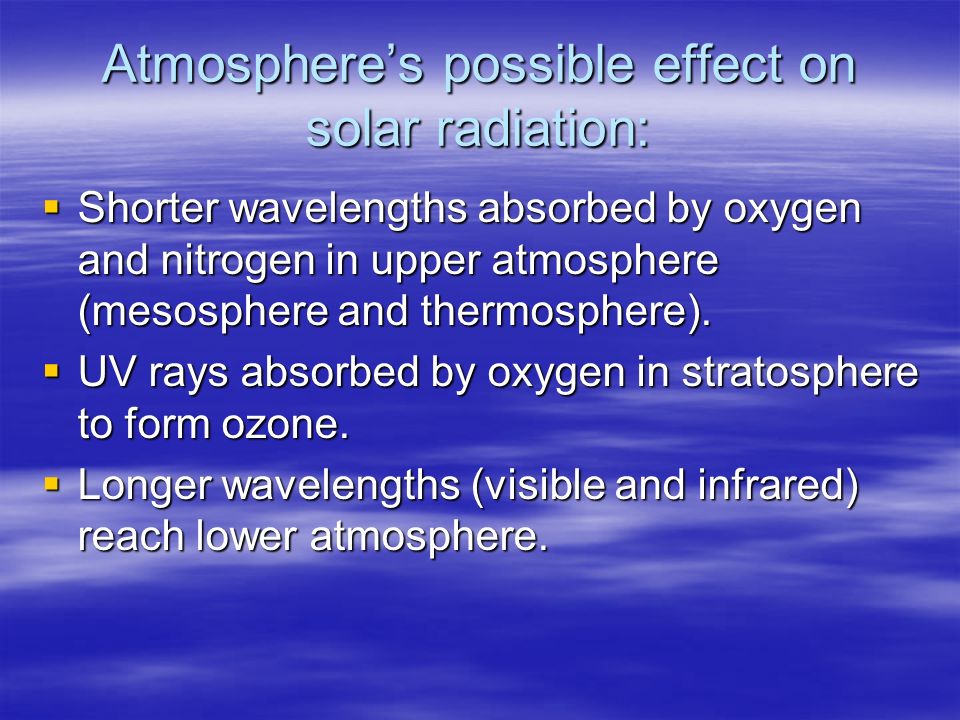 Atmosphere’s possible effect on solar radiation: