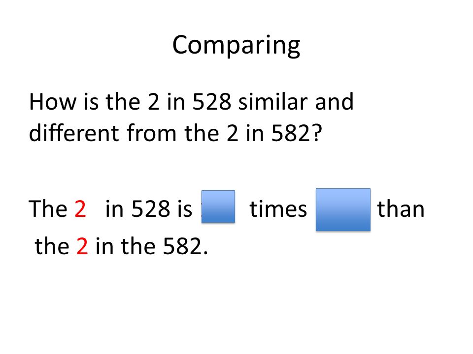 Comparing How is the 2 in 528 similar and different from the 2 in 582.