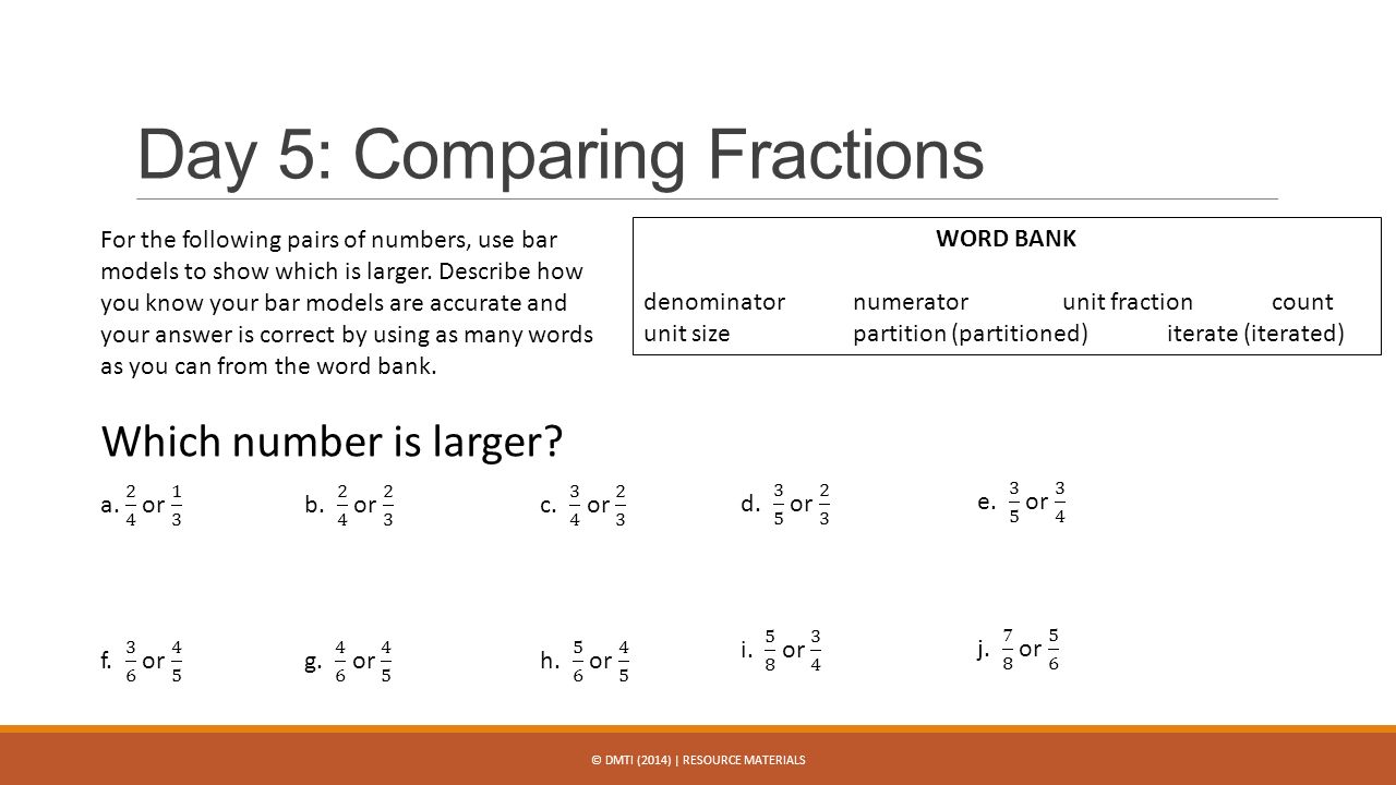 Day 5: Comparing Fractions