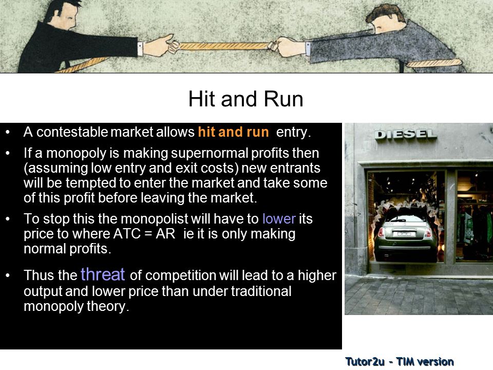 Hit and Run A contestable market allows hit and run entry.