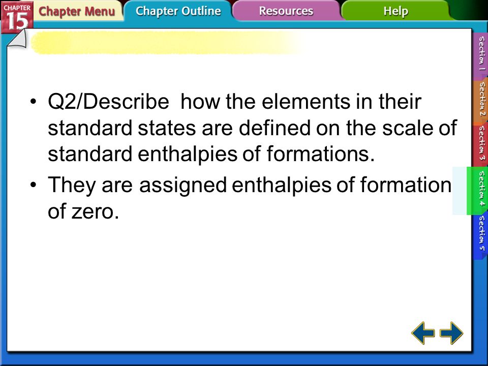 Q2/Describe how the elements in their standard states are defined on the scale of standard enthalpies of formations.