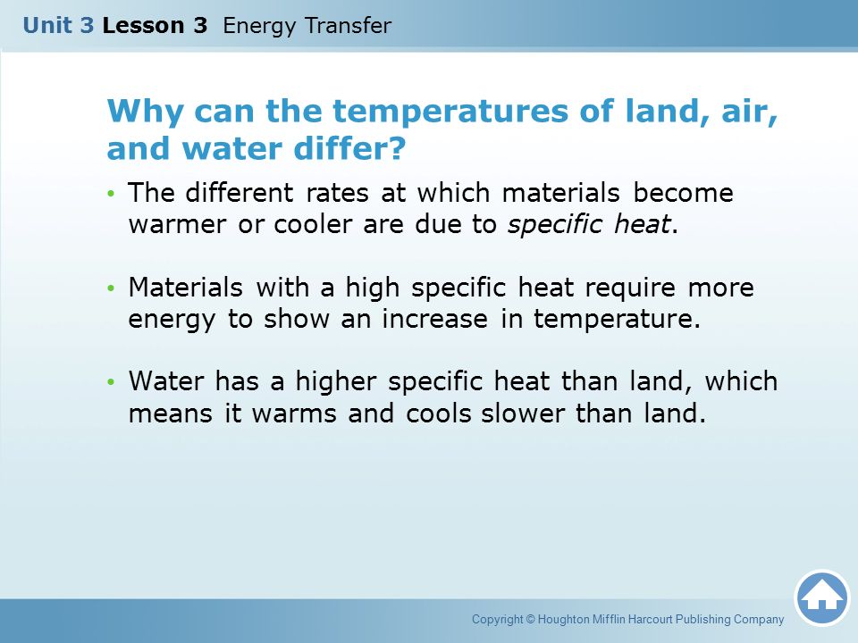Why can the temperatures of land, air, and water differ