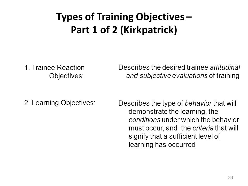 Types of Training Objectives – Part 1 of 2 (Kirkpatrick)