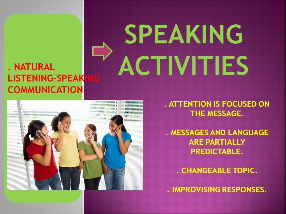 SPEAKING ACTIVITIES . NATURAL LISTENING-SPEAKING COMMUNICATION