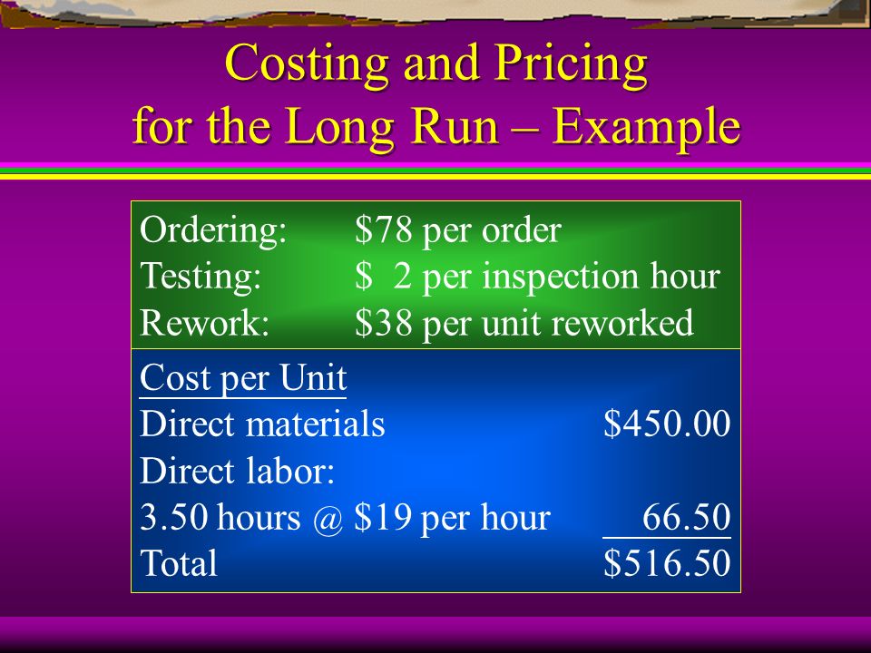 Costing and Pricing for the Long Run – Example