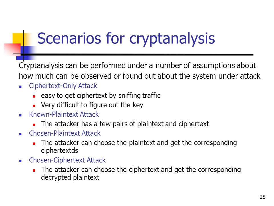 Scenarios for cryptanalysis