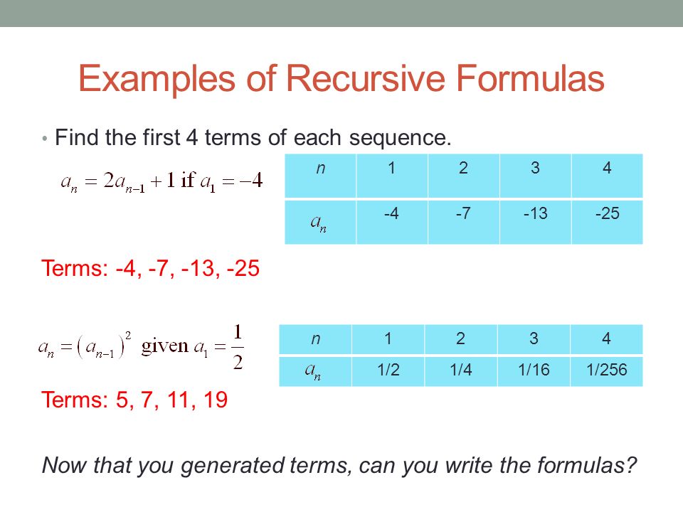 Examples of Recursive Formulas