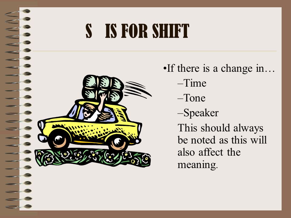 S IS FOR SHIFT If there is a change in… Time Tone Speaker