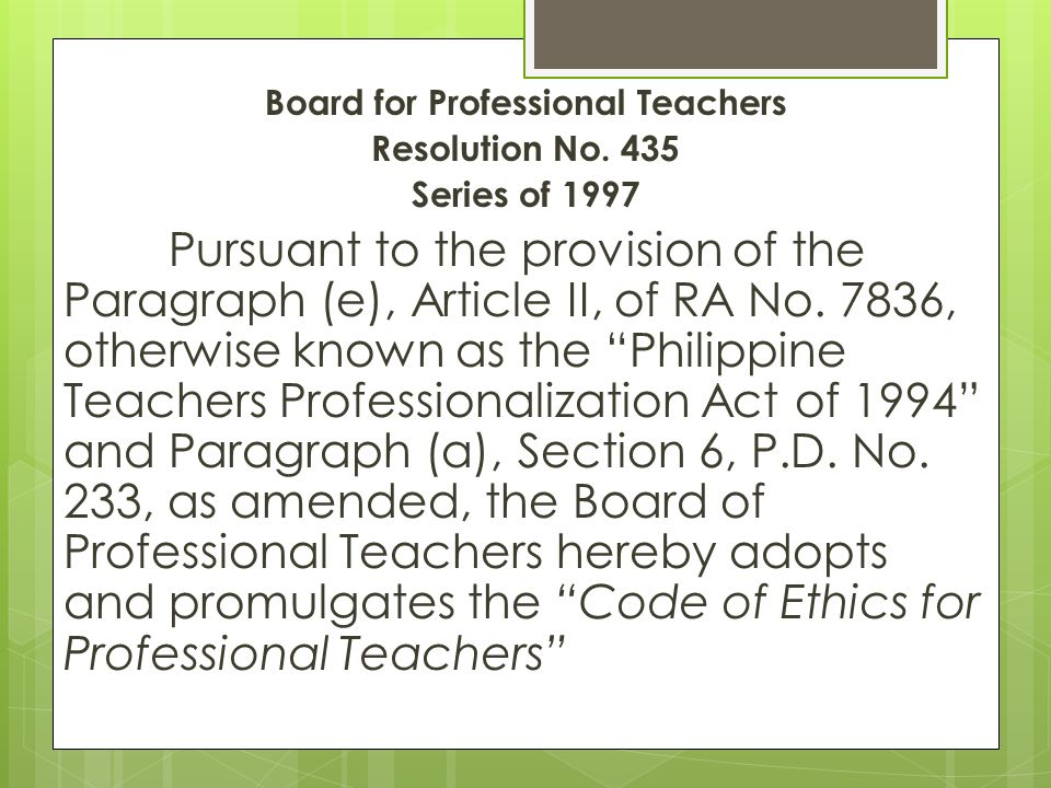 Code Ethics For Professional Teachers Ppt Video Online Download