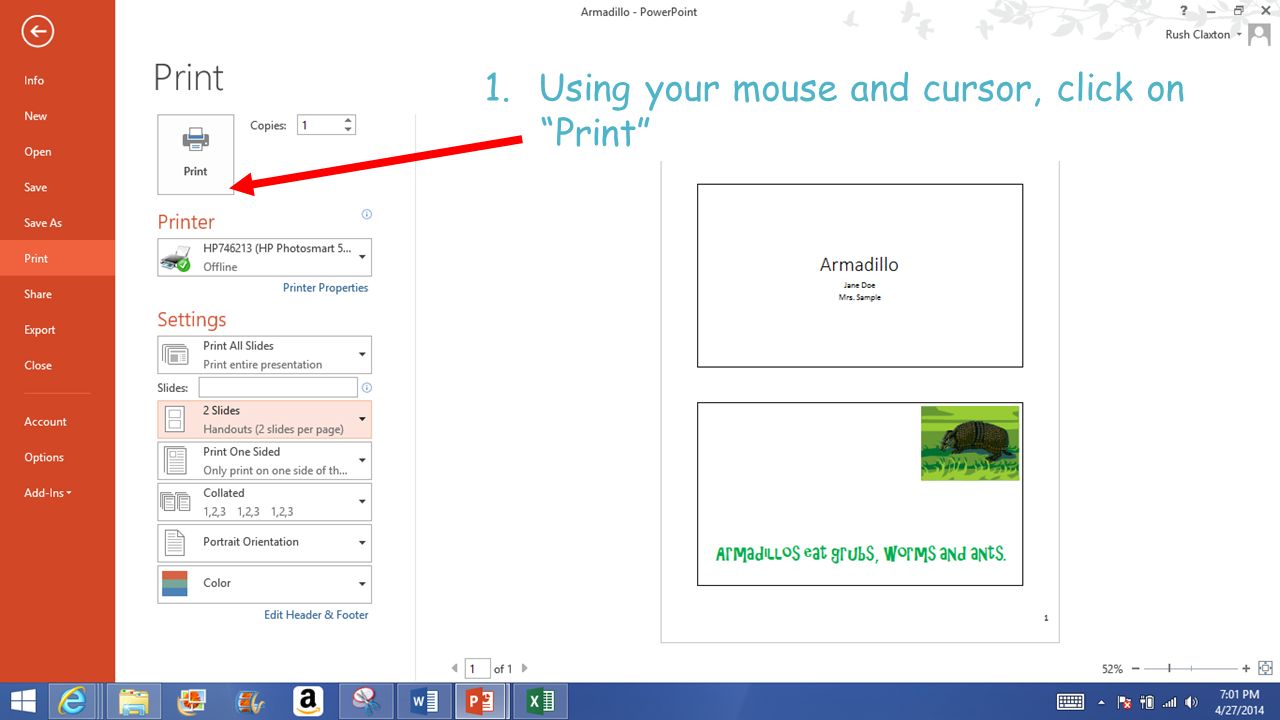 Using your mouse and cursor, click on