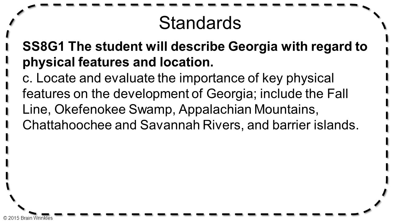 Standards SS8G1 The student will describe Georgia with regard to physical features and location.