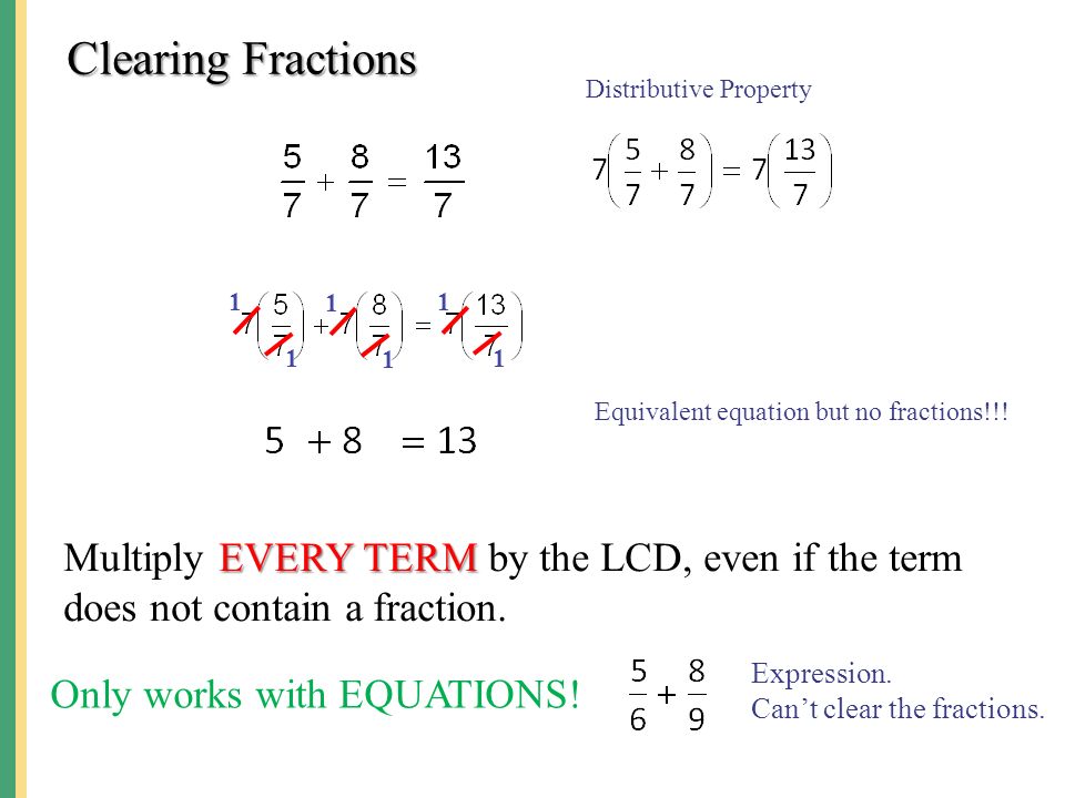 Clearing Fractions Distributive Property Equivalent equation but no fractions!!!