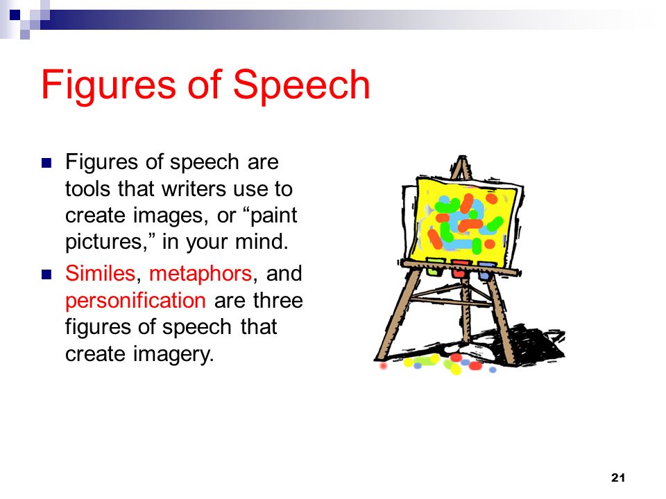 Figures of Speech Figures of speech are tools that writers use to create images, or paint pictures, in your mind.