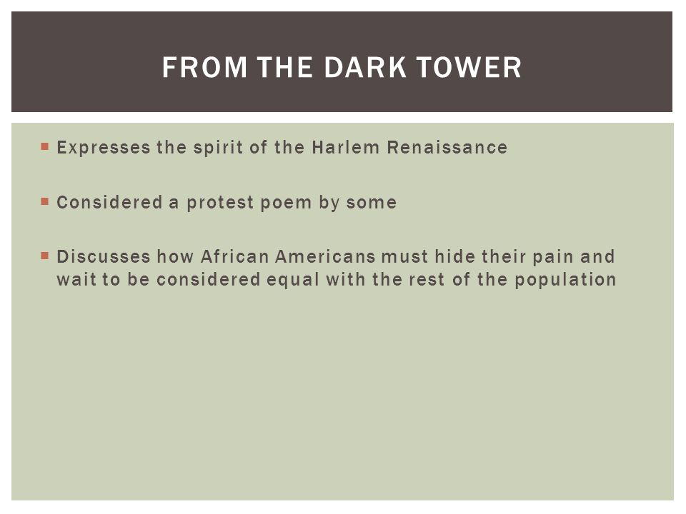 from the dark tower poem analysis countee cullen