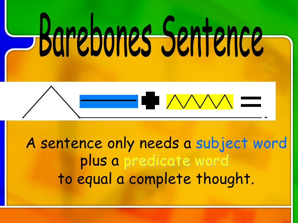 Barebones Sentence A sentence only needs a subject word.