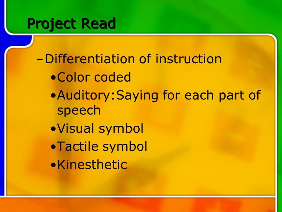 Project Read Differentiation of instruction Color coded