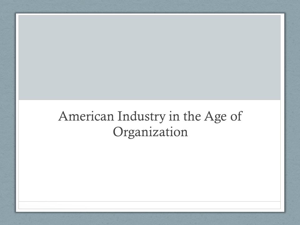 American Industry in the Age of Organization