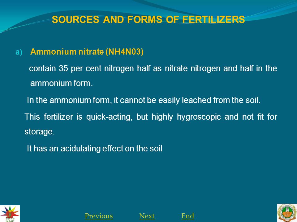 SOURCES AND FORMS OF FERTILIZERS