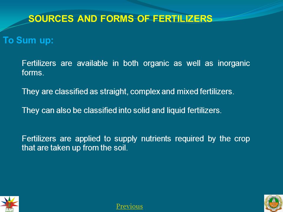 SOURCES AND FORMS OF FERTILIZERS