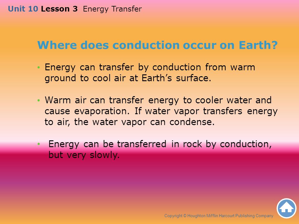 Where does conduction occur on Earth