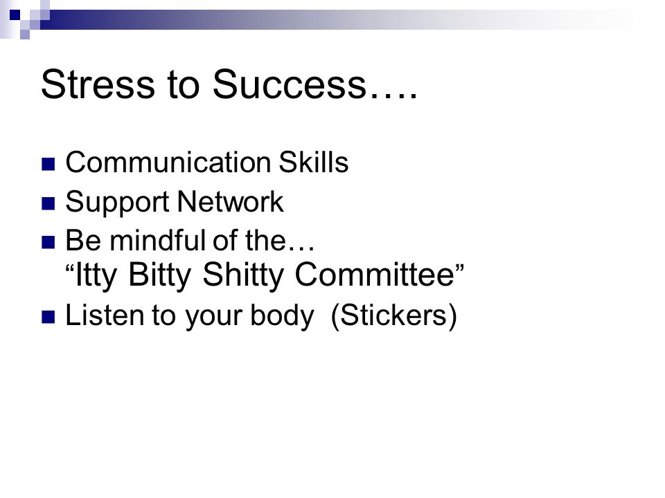Stress to Success…. Communication Skills Support Network