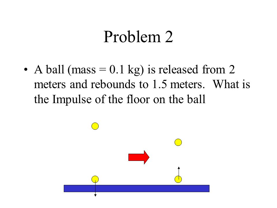 Problem 2 A ball (mass = 0.1 kg) is released from 2 meters and rebounds to 1.5 meters.