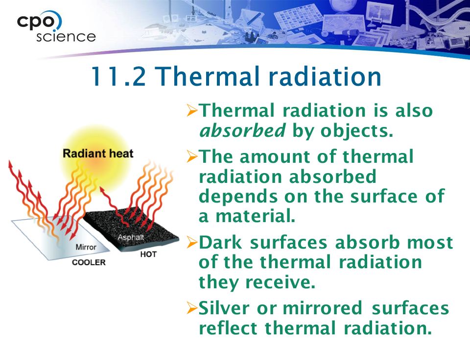 11.2 Thermal radiation Thermal radiation is also absorbed by objects.
