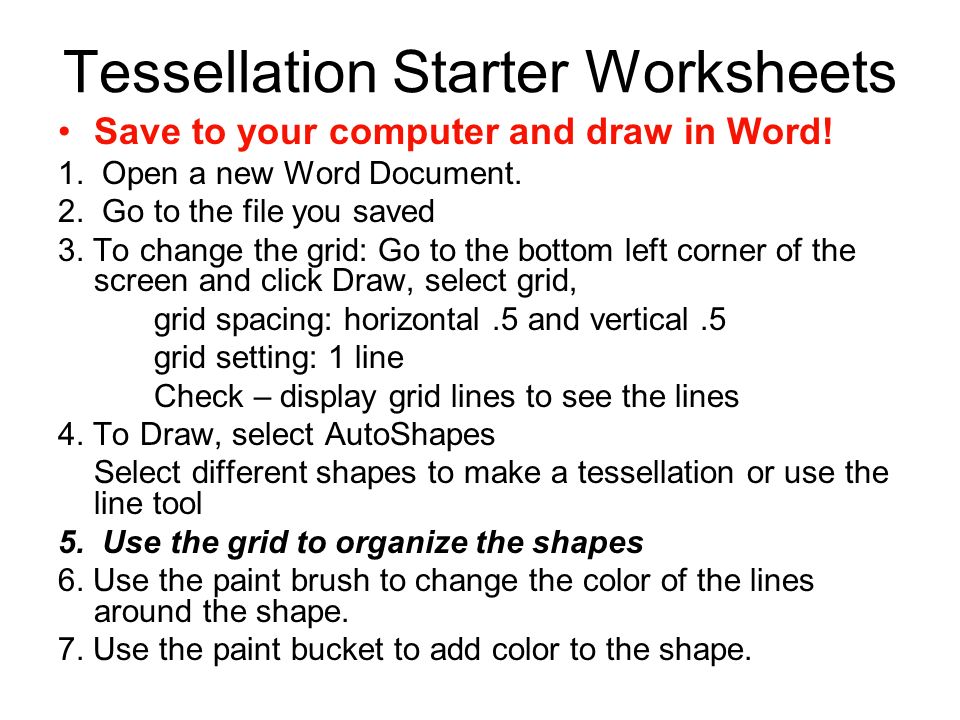 Tessellation Starter Worksheets
