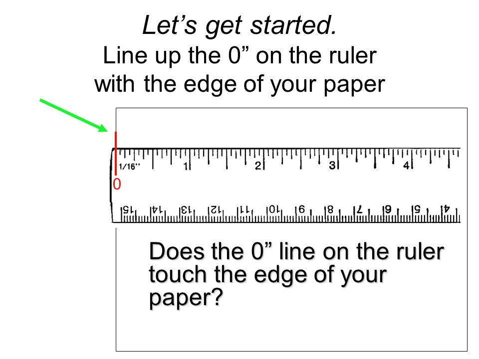 Let’s get started. Line up the 0 on the ruler with the edge of your paper