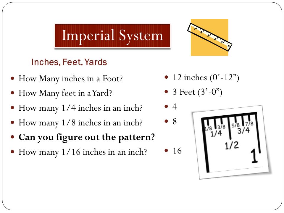 Imperial System Imperial System 12 inches (0’-12 )
