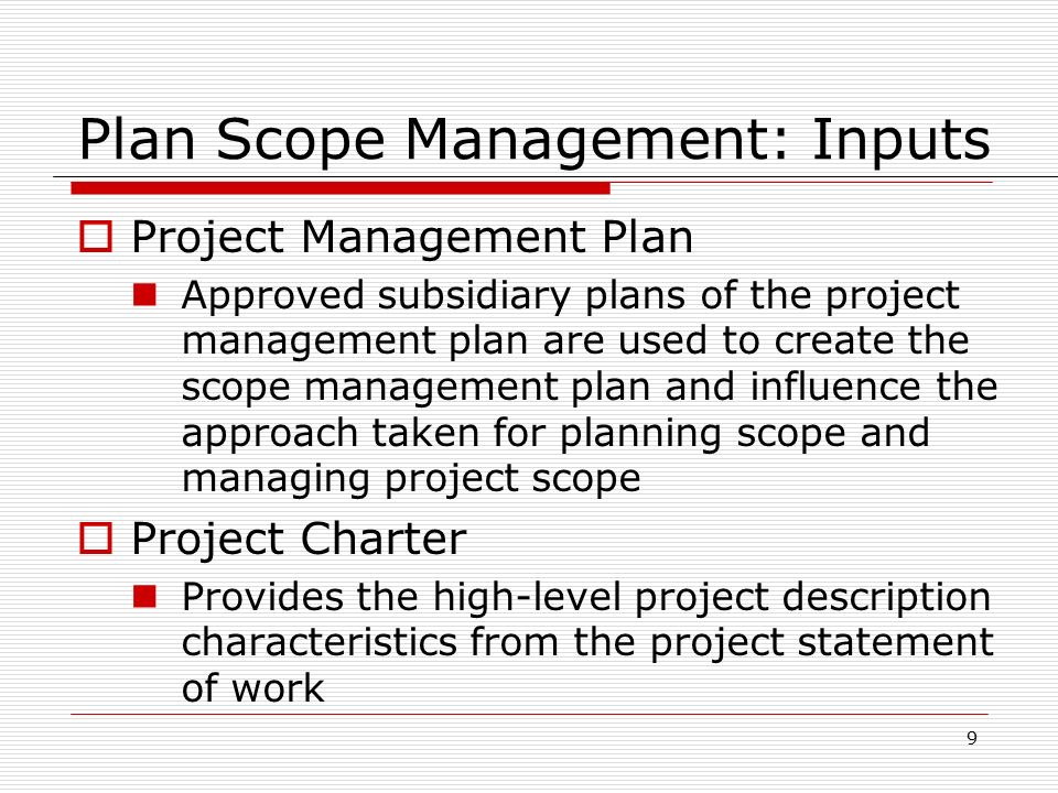 Plan Scope Management: Inputs