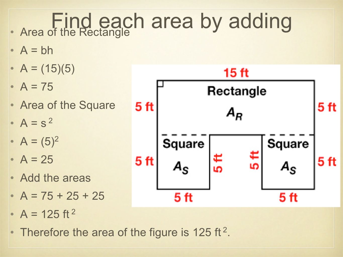 Find each area by adding