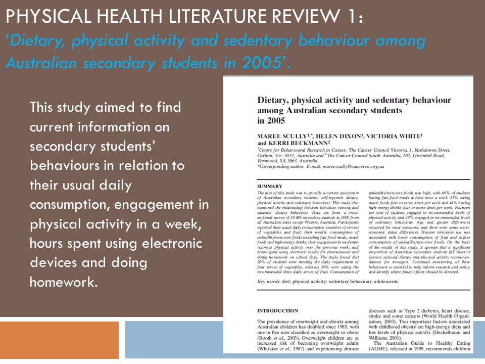 PHYSICAL HEALTH LITERATURE REVIEW 1: