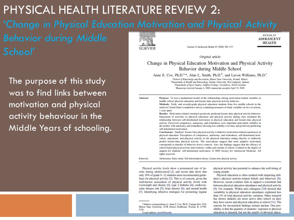 PHYSICAL HEALTH LITERATURE REVIEW 2: