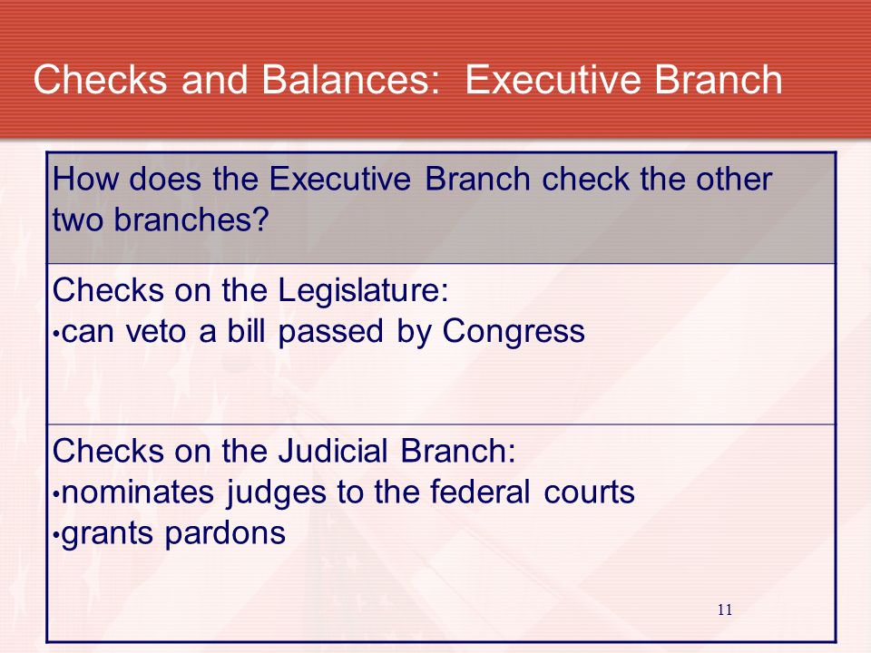 Checks and Balances: Executive Branch