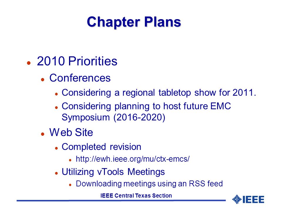 Chapter Plans 2010 Priorities Membership Programs