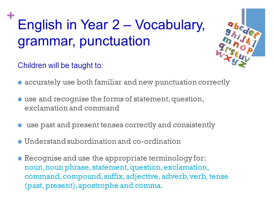 English in Year 2 – Vocabulary, grammar, punctuation