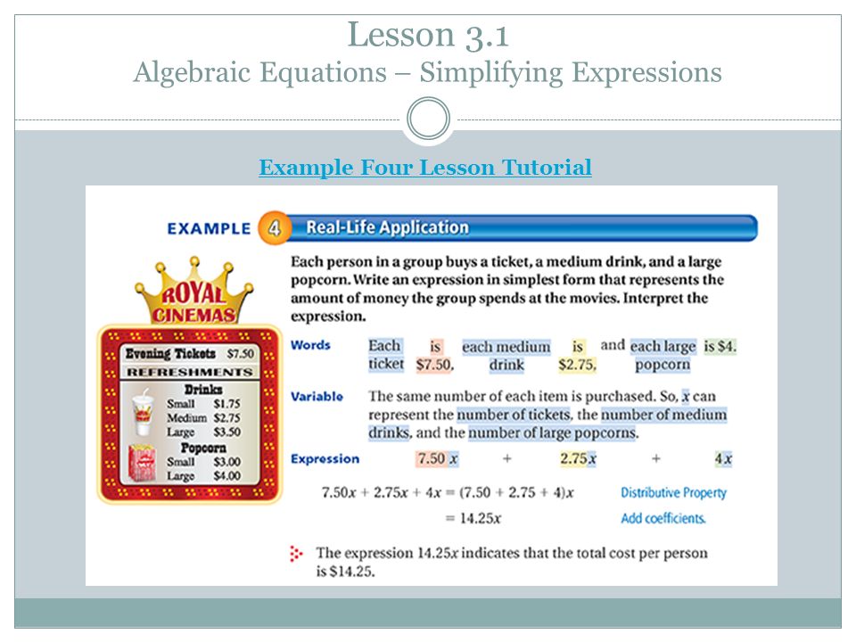 Lesson 3.1 Algebraic Equations – Simplifying Expressions