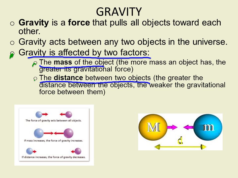GRAVITY Gravity is a force that pulls all objects toward each other.