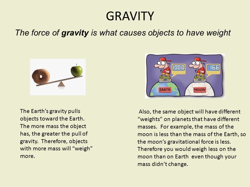 The force of gravity is what causes objects to have weight