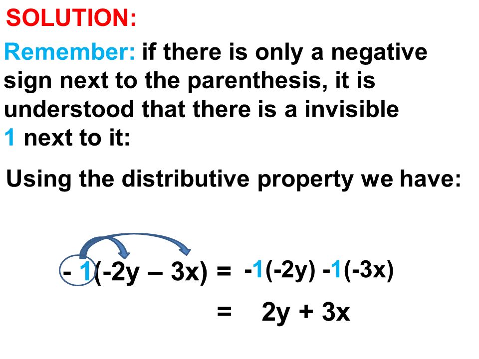 - 1(-2y – 3x) = = 2y + 3x SOLUTION: