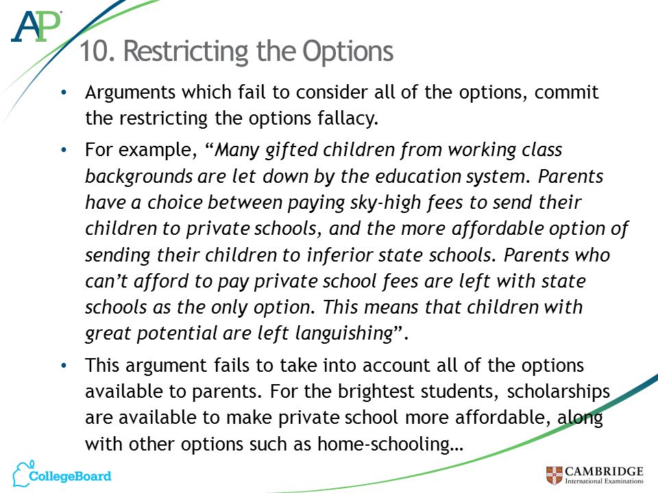 10. Restricting the Options