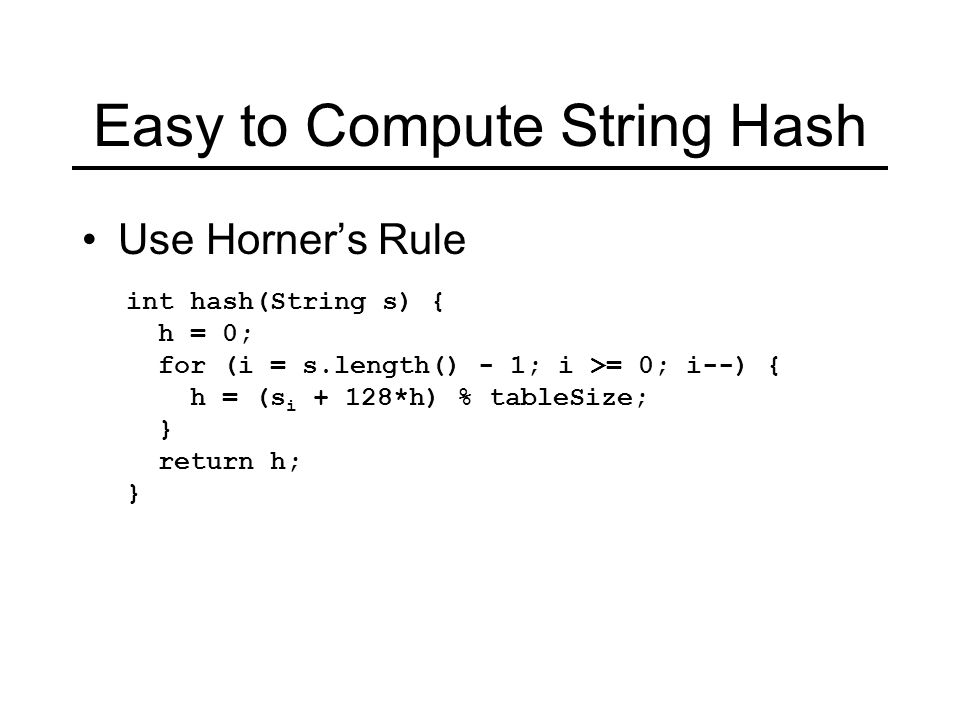 Easy to Compute String Hash