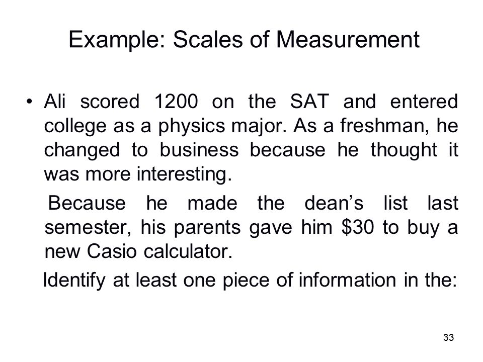 Example: Scales of Measurement